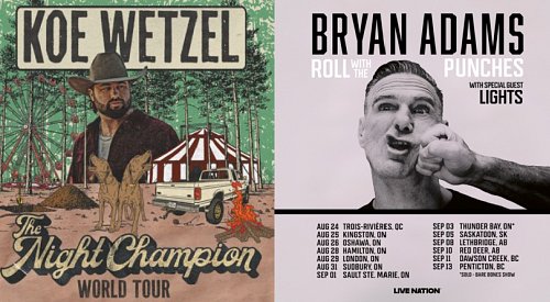Bryan Adams and Koe Wetzel announce summer concerts at Penticton’s SOEC
