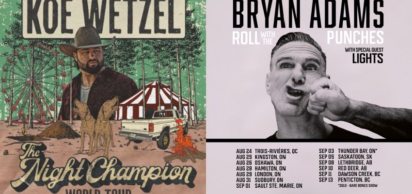 Bryan Adams and Koe Wetzel announce summer concerts at Penticton’s SOEC